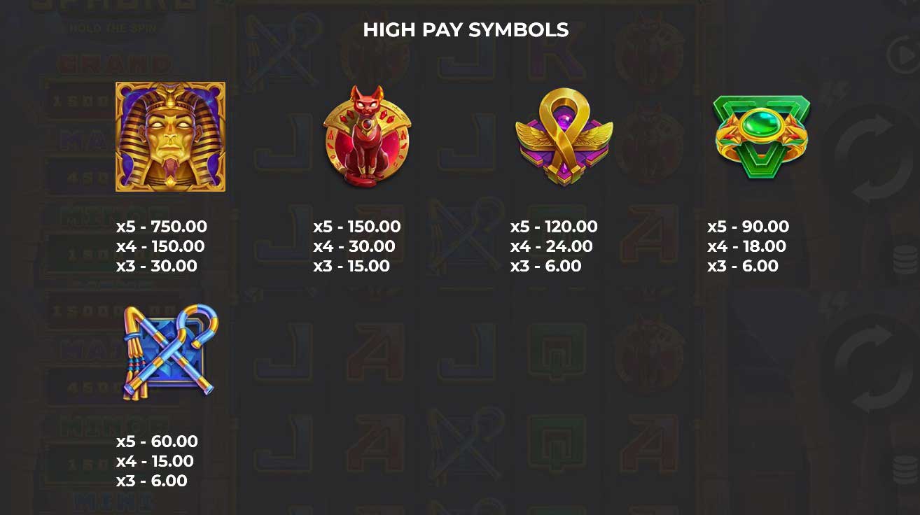 Egypt Sphere: Hold the Spin slot game high pay symbols